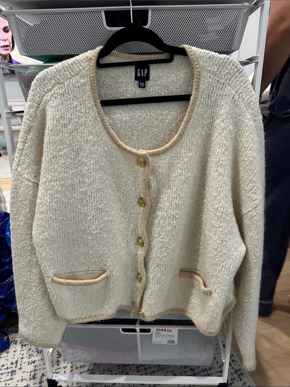 GAP Cream Knit Button Cardigan with Gold Trim